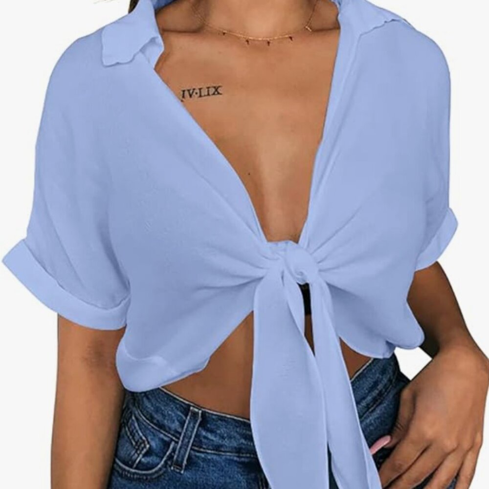 Tie Front Cropped Blouse *NWOT*